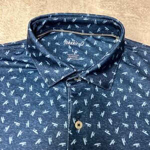 Johnnie-O Polo Shirt Airplane Print Performance Stretch Navy Blue Mens Large